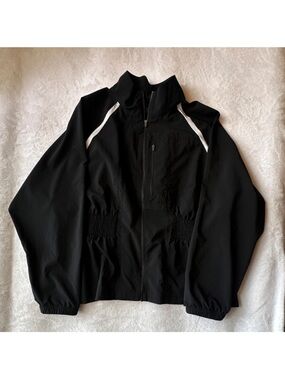 New Balance Women's Black Track Jacket 2XL oversized windbreaker White Stripe